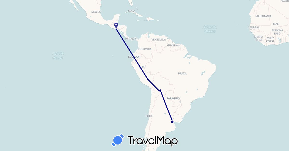 TravelMap itinerary: driving in Argentina, Bolivia, Peru, El Salvador (North America, South America)